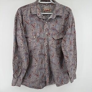 Rafter C Cowboy Collection Western Mens Blue Paisley Pearl Snap Shirt Large
